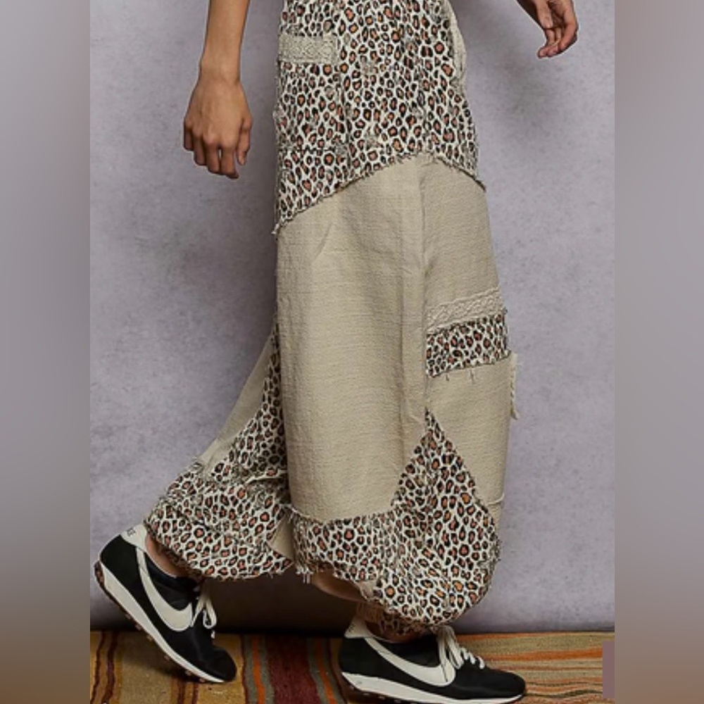 Pol Large Woven Leopard Print Patchwork Joggers I… - image 4